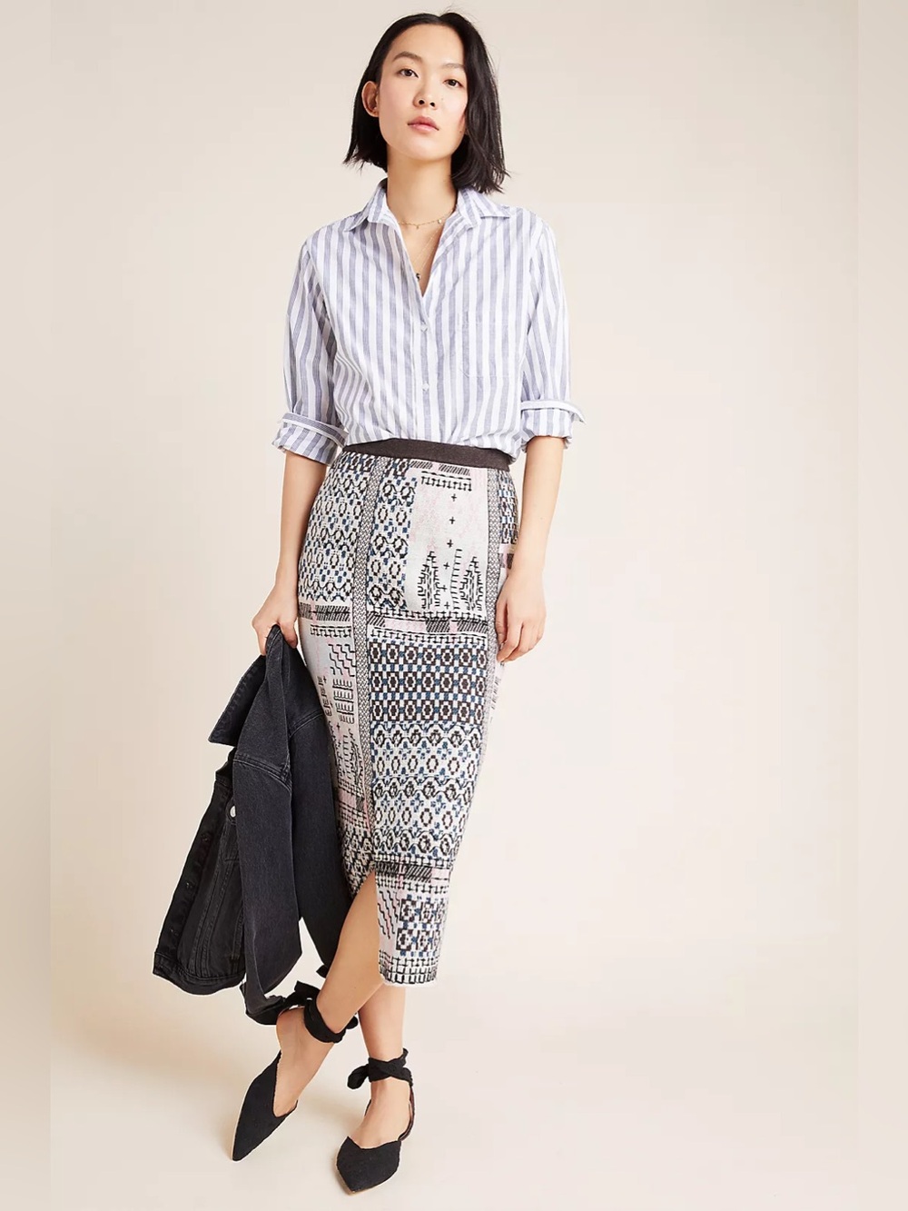 Anthropologie Avery Embroidered Knit Pencil Skirt - Size Small
